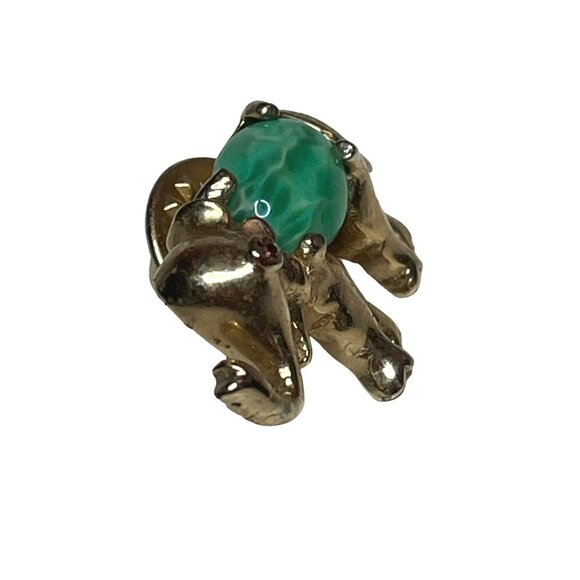 Tiny Vintage Gold-Tone Lucky Elephant Pin Green Stone - Picture 3 of 8